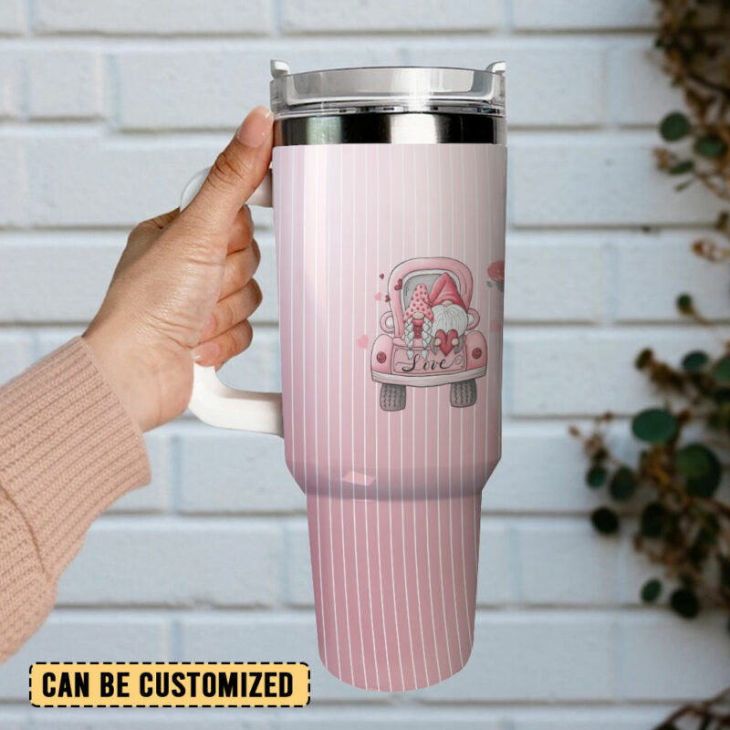 Gnome Love Valentine Custom Stanley Quencher 40oz Stainless Steel Tumbler With Handle - Threewoofs - Image 3