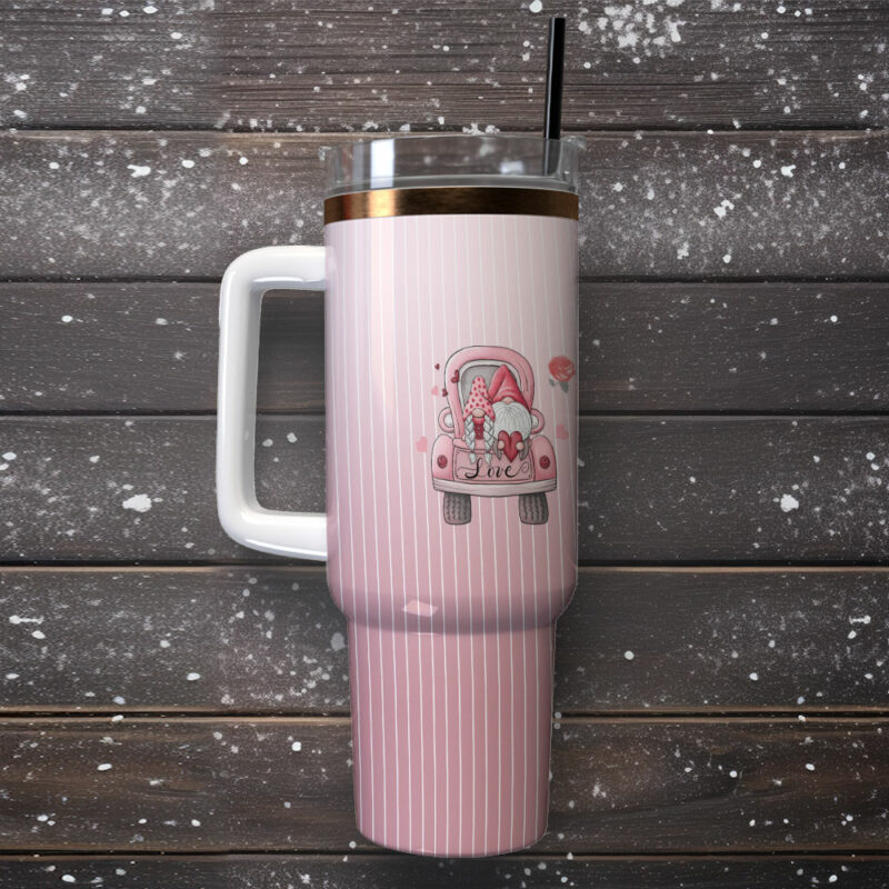 Gnome Love Valentine Custom Stanley Quencher 40oz Stainless Steel Tumbler With Handle - Threewoofs - Image 2