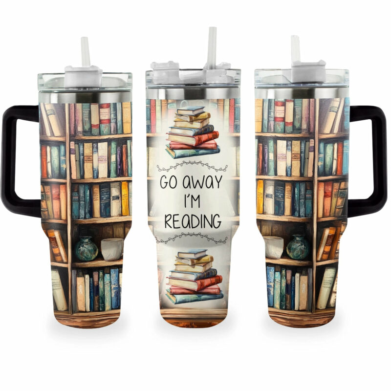 Go Away I‚Äôm Reading Custom Stanley Quencher 40oz Stainless Steel Tumbler With Handle - Threewoofs - Image 2