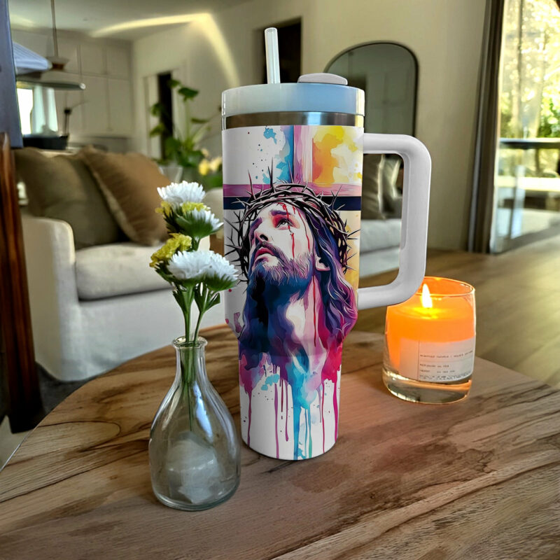 God Faithful Savior Custom Stanley Quencher 40oz Stainless Steel Tumbler With Handle - Threewoofs - Image 2