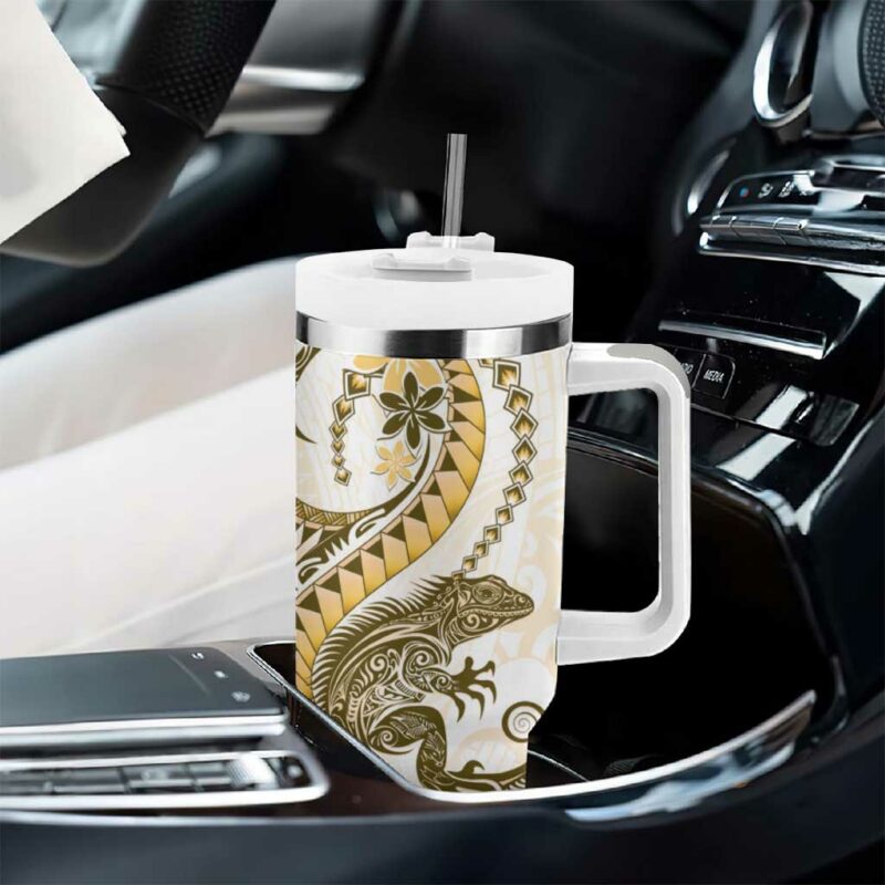 Gold Maori Tuatara Luxury Pastel Custom Stanley Quencher 40oz Stainless Steel Tumbler With Handle - Threewoofs - Image 8