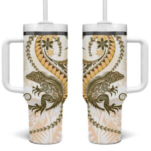 Gold Maori Tuatara Luxury Pastel Custom Stanley Quencher 40oz Stainless Steel Tumbler With Handle - Threewoofs