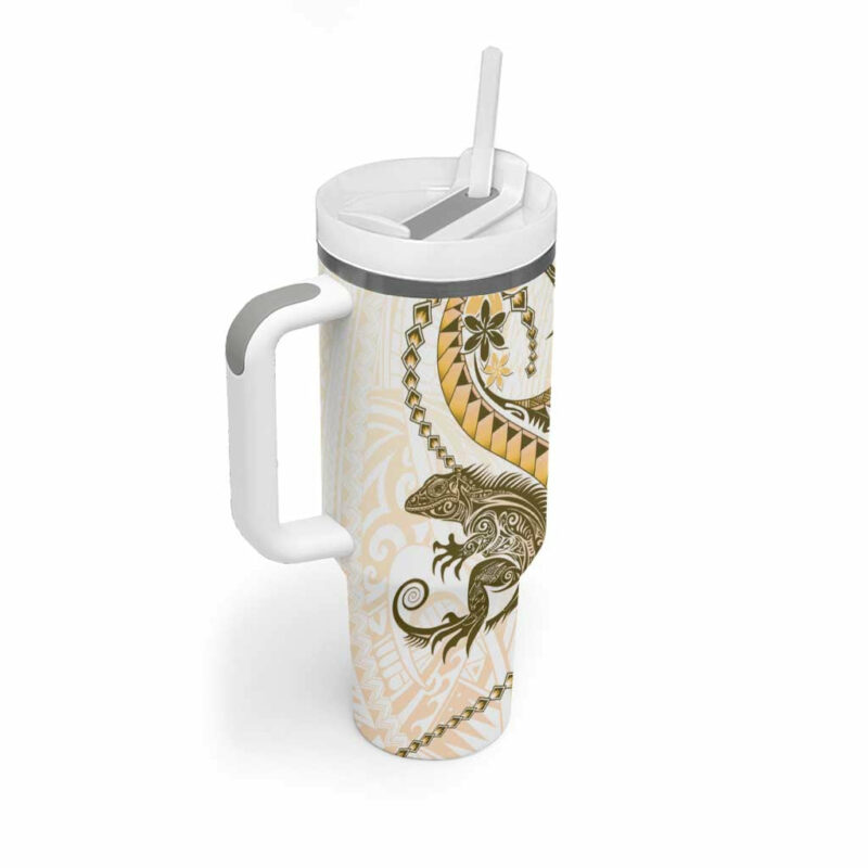 Gold Maori Tuatara Luxury Pastel Custom Stanley Quencher 40oz Stainless Steel Tumbler With Handle - Threewoofs - Image 2