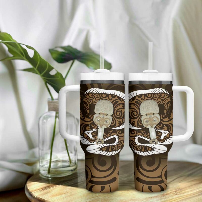 Gold New Zealand Eel Aotearoa Maori Tuna With Kotiate Weapon Custom Stanley Quencher 40oz Stainless Steel Tumbler With Handle - Threewoofs - Image 9