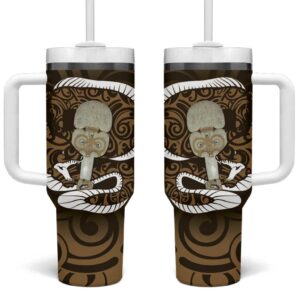 Gold New Zealand Eel Aotearoa Maori Tuna With Kotiate Weapon Custom Stanley Quencher 40oz Stainless Steel Tumbler With Handle - Threewoofs