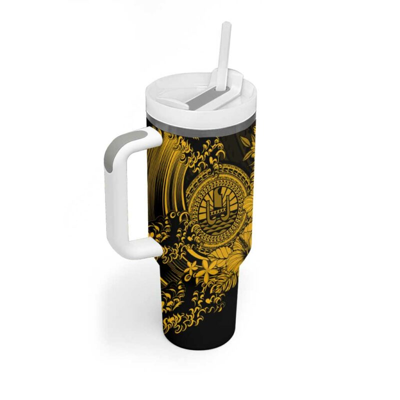 Gold Polynesian Tahiti Island The Wave of Water Custom Stanley Quencher 40oz Stainless Steel Tumbler With Handle - Threewoofs - Image 2