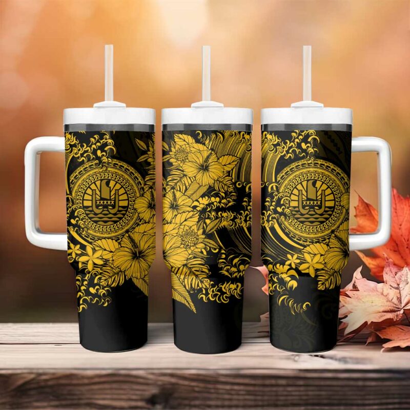Gold Polynesian Tahiti Island The Wave of Water Custom Stanley Quencher 40oz Stainless Steel Tumbler With Handle - Threewoofs - Image 4