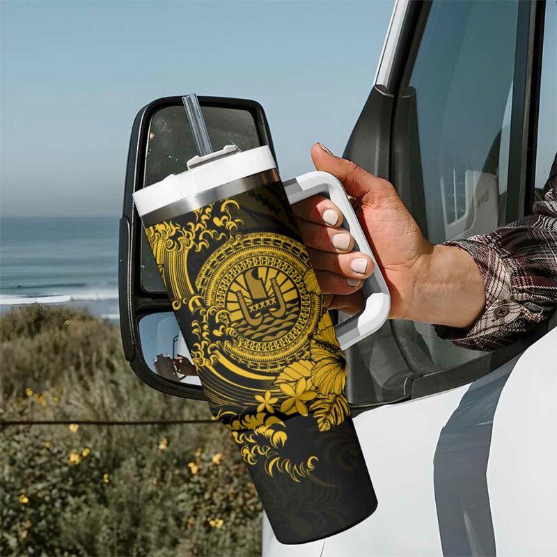 Gold Polynesian Tahiti Island The Wave of Water Custom Stanley Quencher 40oz Stainless Steel Tumbler With Handle - Threewoofs - Image 7