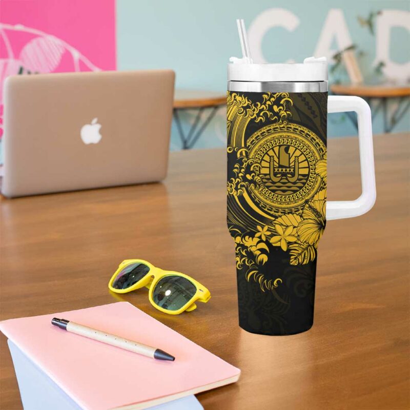 Gold Polynesian Tahiti Island The Wave of Water Custom Stanley Quencher 40oz Stainless Steel Tumbler With Handle - Threewoofs - Image 5