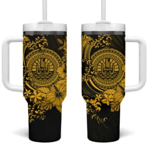 Gold Polynesian Tahiti Island The Wave of Water Custom Stanley Quencher 40oz Stainless Steel Tumbler With Handle - Threewoofs