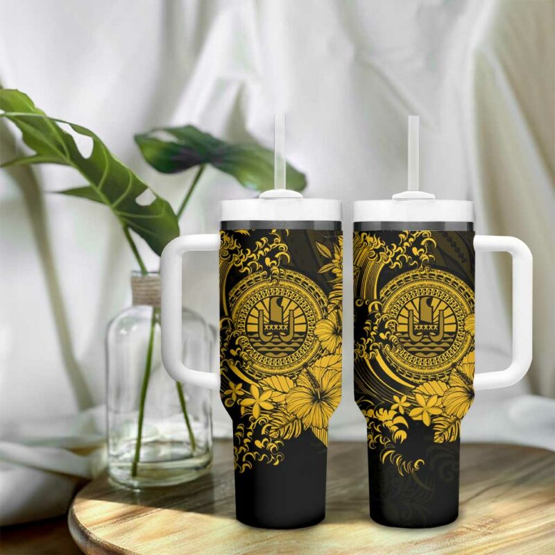 Gold Polynesian Tahiti Island The Wave of Water Custom Stanley Quencher 40oz Stainless Steel Tumbler With Handle - Threewoofs - Image 9
