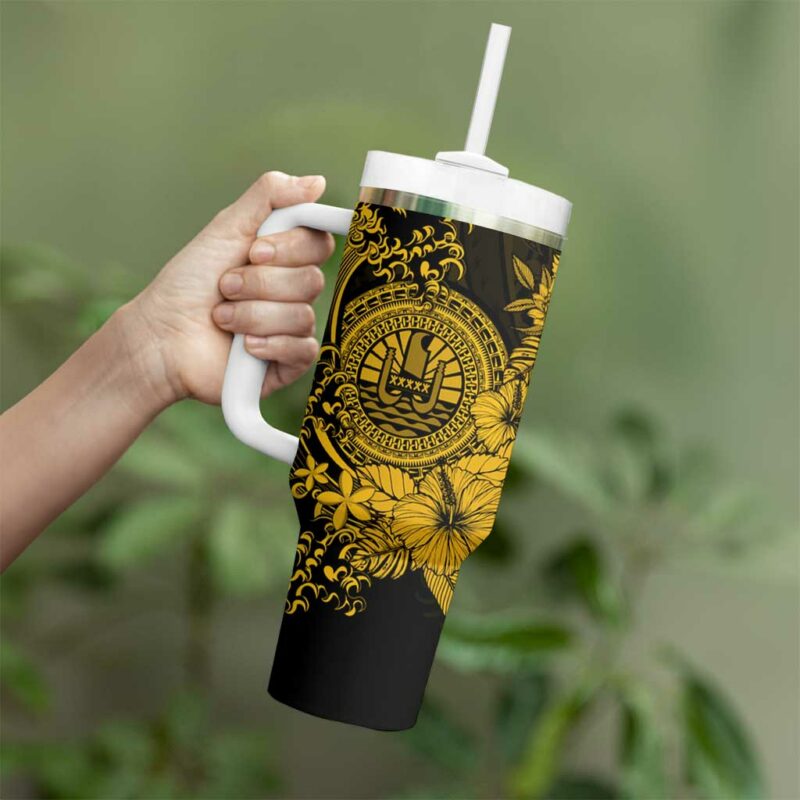 Gold Polynesian Tahiti Island The Wave of Water Custom Stanley Quencher 40oz Stainless Steel Tumbler With Handle - Threewoofs - Image 3