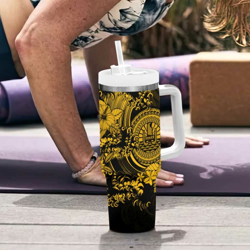 Gold Polynesian Tahiti Island The Wave of Water Custom Stanley Quencher 40oz Stainless Steel Tumbler With Handle - Threewoofs - Image 6