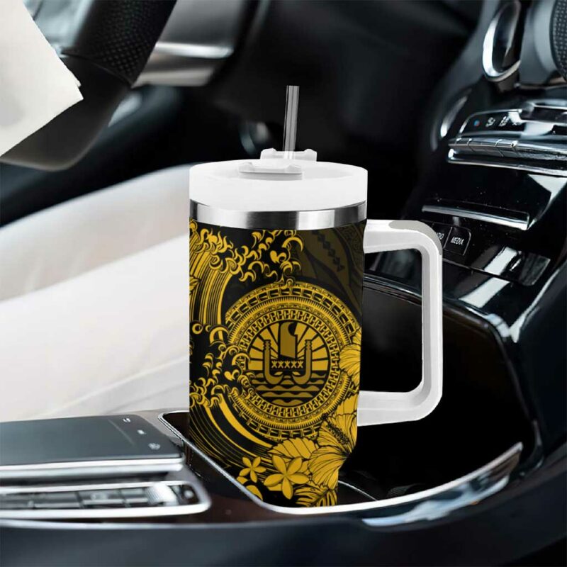 Gold Polynesian Tahiti Island The Wave of Water Custom Stanley Quencher 40oz Stainless Steel Tumbler With Handle - Threewoofs - Image 8