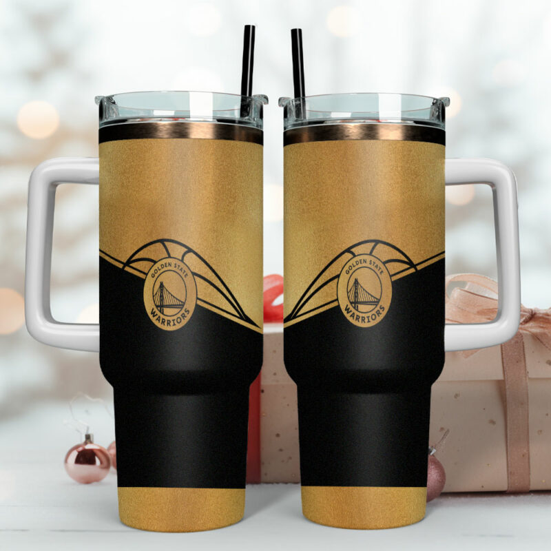 Golden State Warriors NBA Custom Stanley Quencher 40oz Stainless Steel Tumbler With Handle - Threewoofs - Image 4