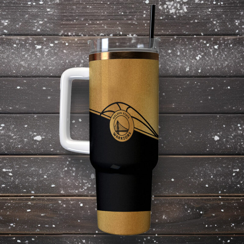 Golden State Warriors NBA Custom Stanley Quencher 40oz Stainless Steel Tumbler With Handle - Threewoofs - Image 2