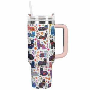 Gorgeous Cat Garden Custom Stanley Quencher 40oz Stainless Steel Tumbler With Handle - Threewoofs