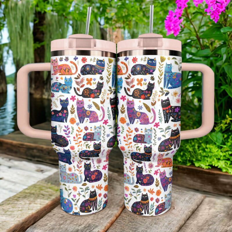 Gorgeous Cat Garden Custom Stanley Quencher 40oz Stainless Steel Tumbler With Handle - Threewoofs - Image 2