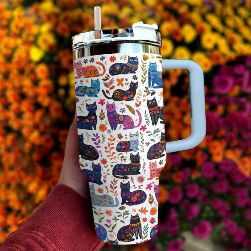 Gorgeous Cat Garden Custom Stanley Quencher 40oz Stainless Steel Tumbler With Handle - Threewoofs - Image 4