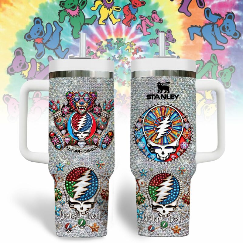 Grateful Dead Music Custom Stanley Quencher 40oz Stainless Steel Tumbler With Handle - Threewoofs