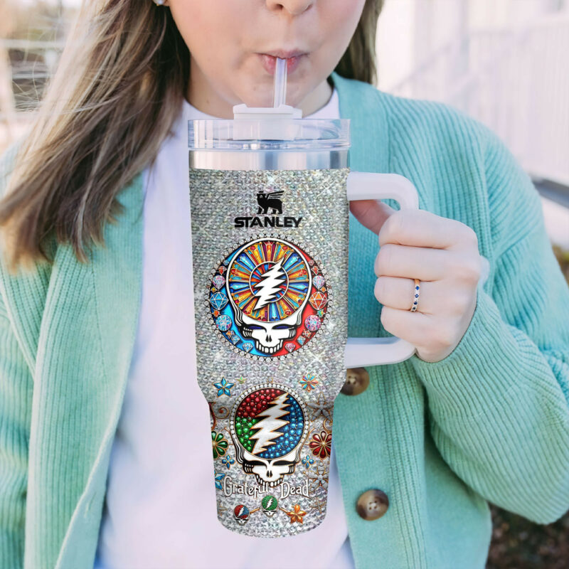 Grateful Dead Music Custom Stanley Quencher 40oz Stainless Steel Tumbler With Handle - Threewoofs - Image 4