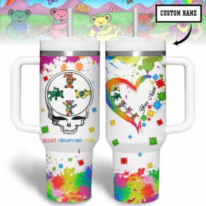 Grateful Dead Music Custom Stanley Quencher 40oz Stainless Steel Tumbler With Handle - Threewoofs