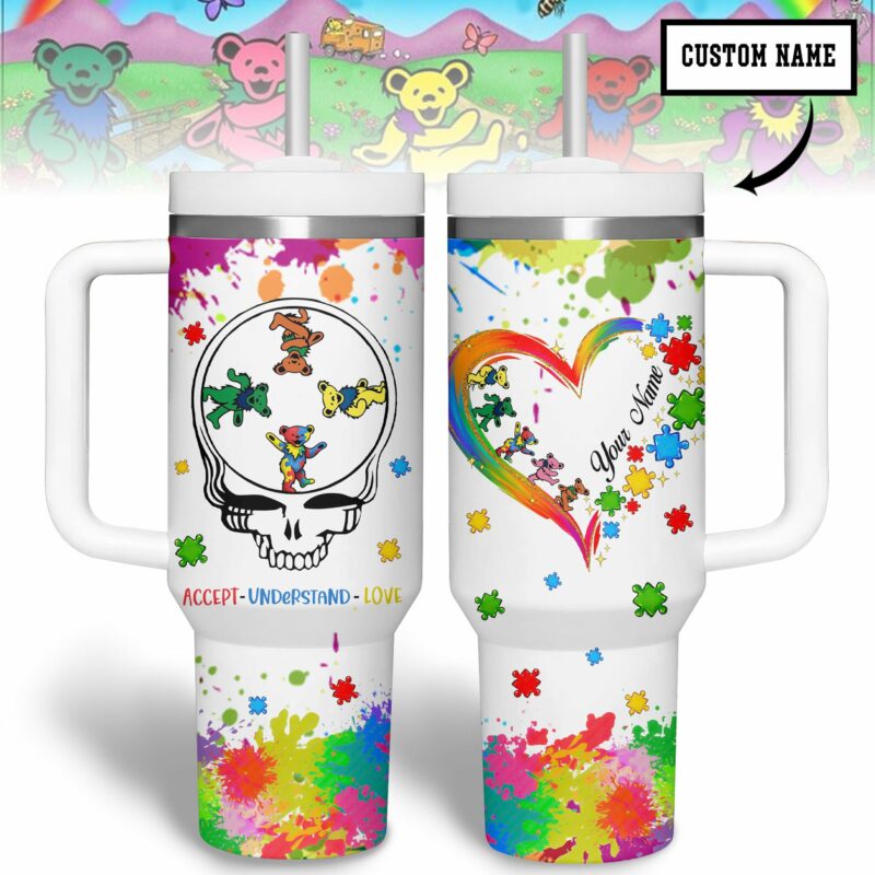 Grateful Dead Music Custom Stanley Quencher 40oz Stainless Steel Tumbler With Handle - Threewoofs