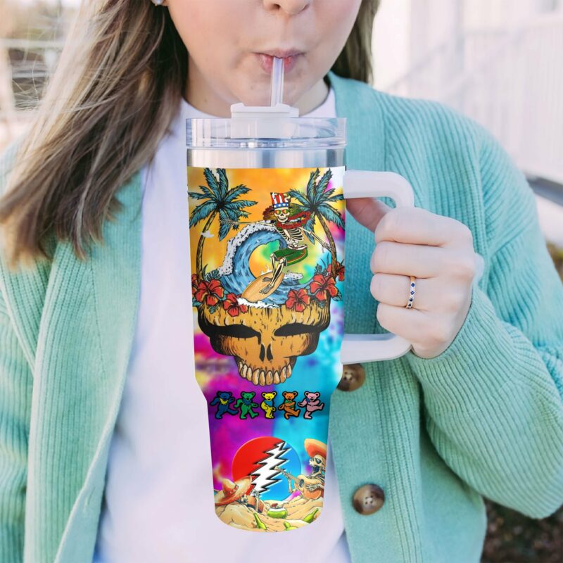 Grateful Dead Music Custom Stanley Quencher 40oz Stainless Steel Tumbler With Handle - Threewoofs - Image 2
