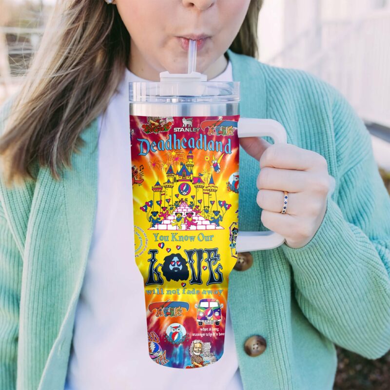 Grateful Dead Music Custom Stanley Quencher 40oz Stainless Steel Tumbler With Handle - Threewoofs - Image 2