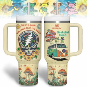 Grateful Dead Music Custom Stanley Quencher 40oz Stainless Steel Tumbler With Handle - Threewoofs