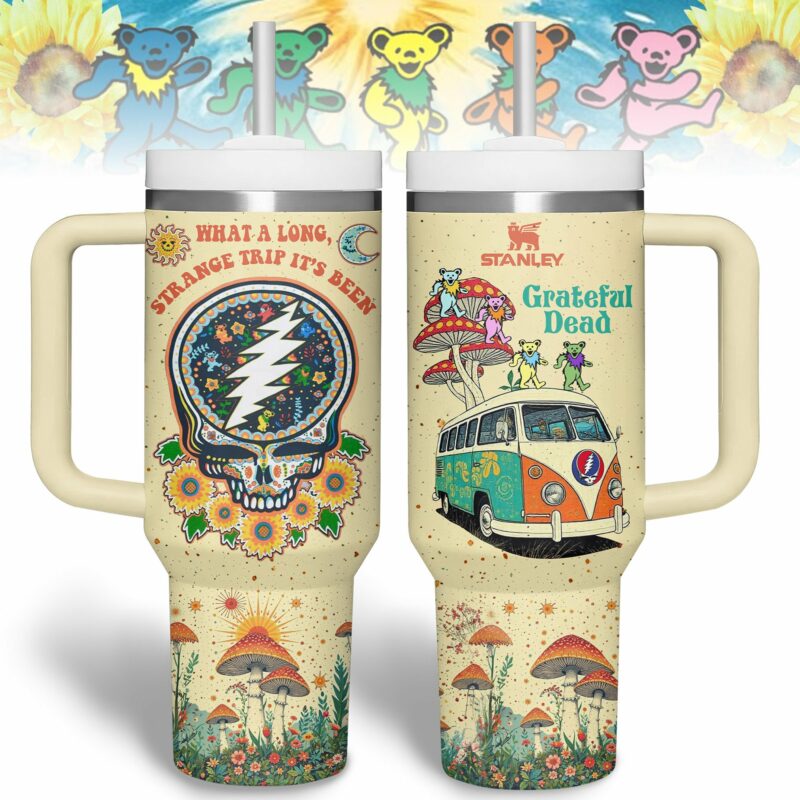 Grateful Dead Music Custom Stanley Quencher 40oz Stainless Steel Tumbler With Handle - Threewoofs