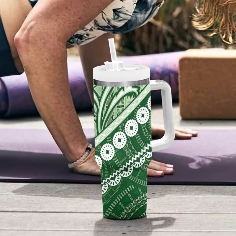 Green Bula Fiji Fijian Language Week Tapa Cloth Pastel Custom Stanley Quencher 40oz Stainless Steel Tumbler With Handle - Threewoofs - Image 6