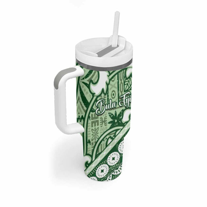 Green Bula Fiji Fijian Language Week Tapa Cloth Pastel Custom Stanley Quencher 40oz Stainless Steel Tumbler With Handle - Threewoofs - Image 2