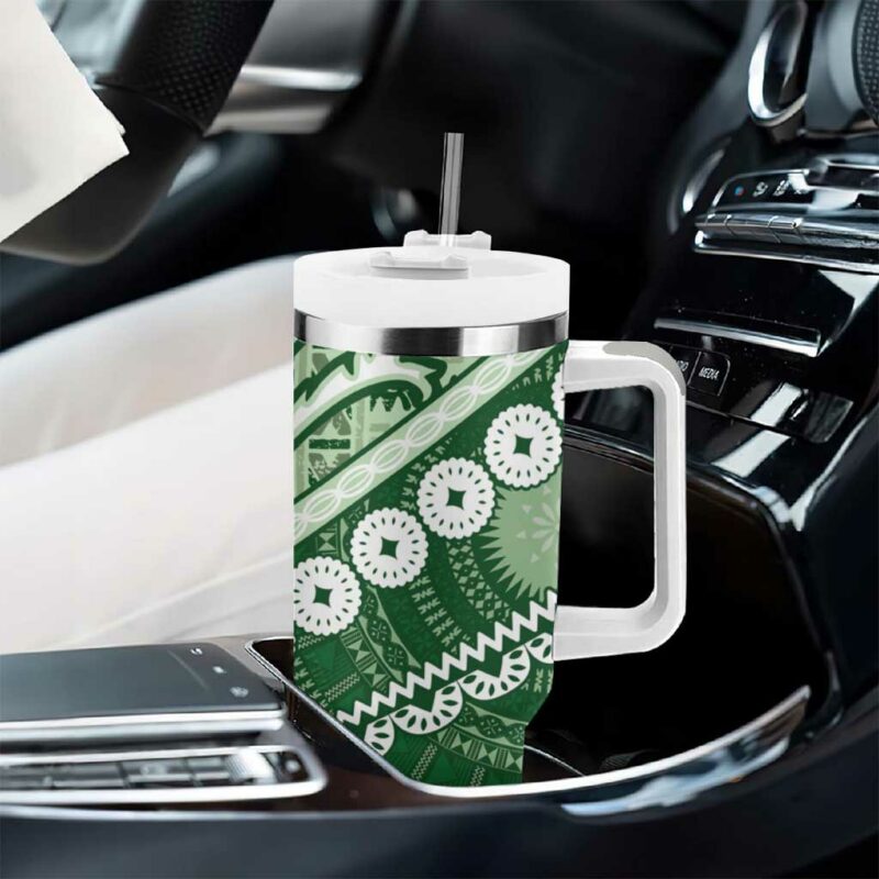 Green Bula Fiji Fijian Language Week Tapa Cloth Pastel Custom Stanley Quencher 40oz Stainless Steel Tumbler With Handle - Threewoofs - Image 8
