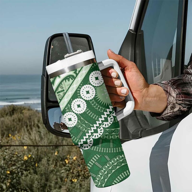 Green Bula Fiji Fijian Language Week Tapa Cloth Pastel Custom Stanley Quencher 40oz Stainless Steel Tumbler With Handle - Threewoofs - Image 7