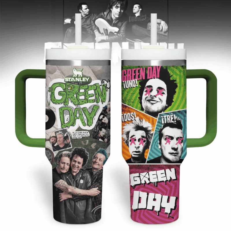 Green Day Music Custom Stanley Quencher 40oz Stainless Steel Tumbler With Handle - Threewoofs