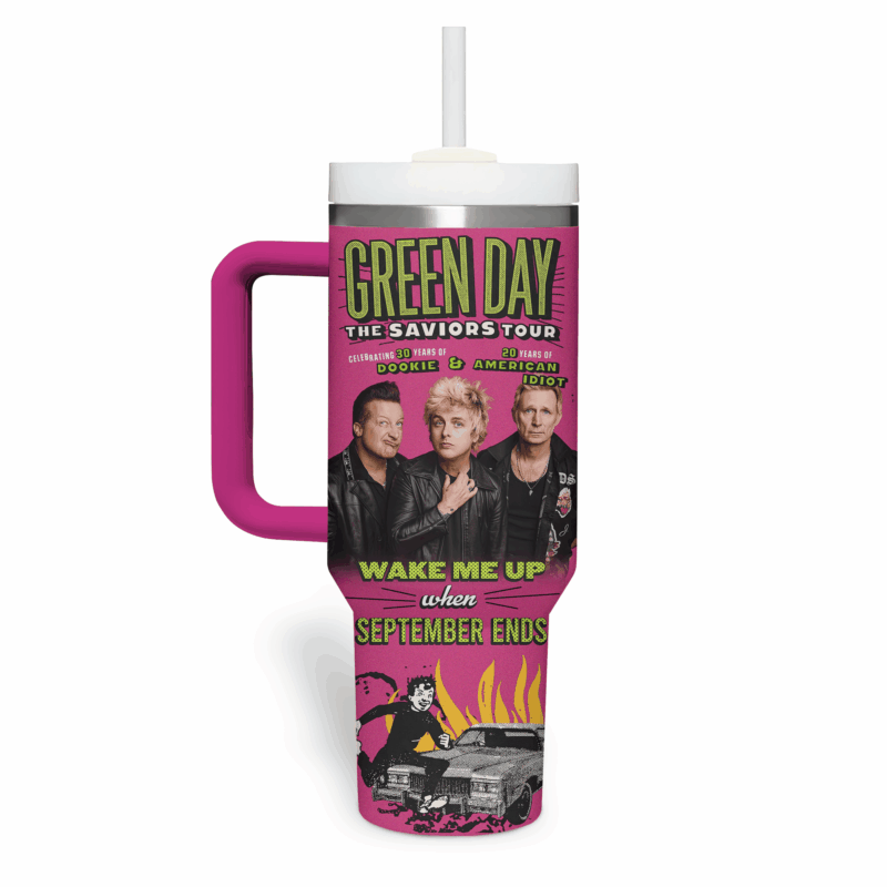 Green Day Music Custom Stanley Quencher 40oz Stainless Steel Tumbler With Handle - Threewoofs - Image 4
