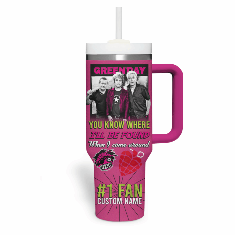 Green Day Music Custom Stanley Quencher 40oz Stainless Steel Tumbler With Handle - Threewoofs - Image 3