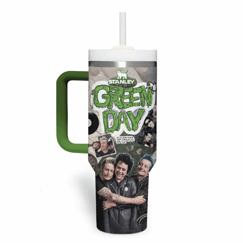Green Day Music Custom Stanley Quencher 40oz Stainless Steel Tumbler With Handle - Threewoofs - Image 2