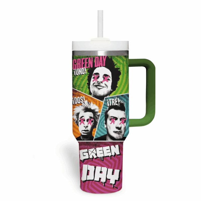 Green Day Music Custom Stanley Quencher 40oz Stainless Steel Tumbler With Handle - Threewoofs - Image 3