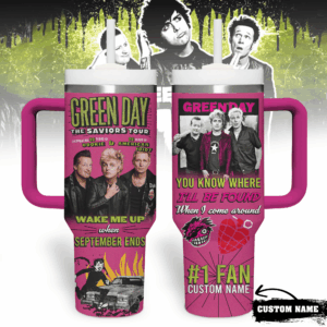Green Day Music Custom Stanley Quencher 40oz Stainless Steel Tumbler With Handle - Threewoofs