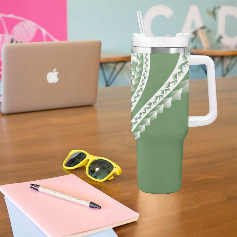 Green Hawaiian Quilt Pattern Custom Stanley Quencher 40oz Stainless Steel Tumbler With Handle - Threewoofs - Image 5