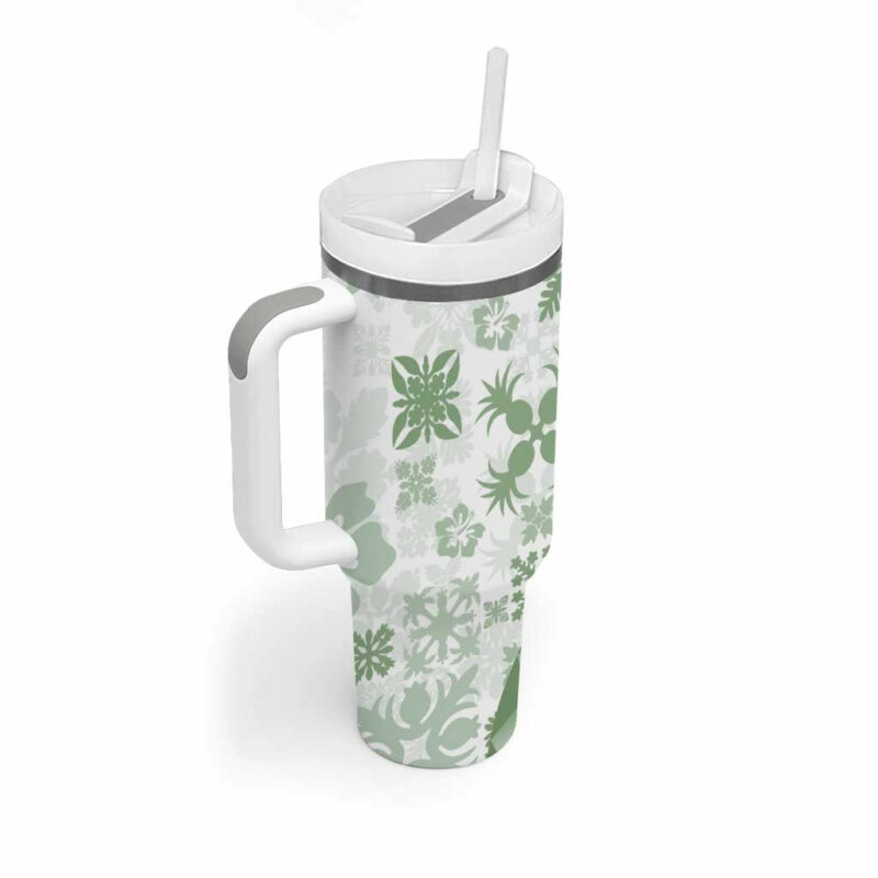 Green Hawaiian Quilt Pattern Custom Stanley Quencher 40oz Stainless Steel Tumbler With Handle - Threewoofs - Image 2