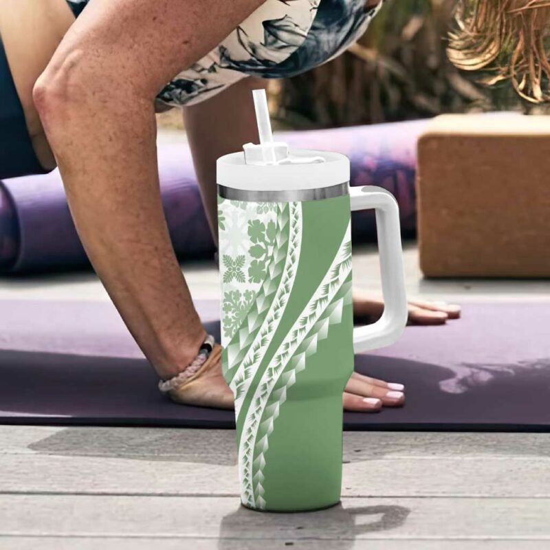 Green Hawaiian Quilt Pattern Custom Stanley Quencher 40oz Stainless Steel Tumbler With Handle - Threewoofs - Image 6