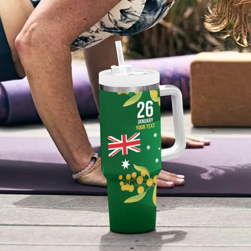 Green Kangaroo and Golden Wattle Happy Australia Day 6 January Custom Stanley Quencher 40oz Stainless Steel Tumbler With Handle - Threewoofs - Image 6