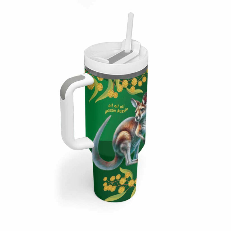 Green Kangaroo and Golden Wattle Happy Australia Day 6 January Custom Stanley Quencher 40oz Stainless Steel Tumbler With Handle - Threewoofs - Image 3