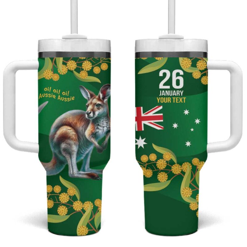 Green Kangaroo and Golden Wattle Happy Australia Day 6 January Custom Stanley Quencher 40oz Stainless Steel Tumbler With Handle - Threewoofs - Image 2