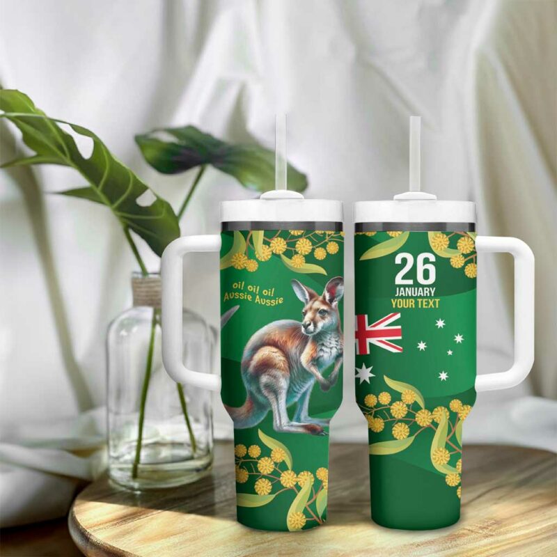 Green Kangaroo and Golden Wattle Happy Australia Day 6 January Custom Stanley Quencher 40oz Stainless Steel Tumbler With Handle - Threewoofs - Image 9