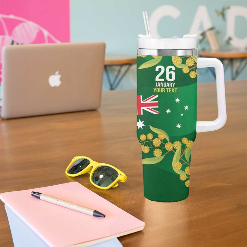 Green Kangaroo and Golden Wattle Happy Australia Day 6 January Custom Stanley Quencher 40oz Stainless Steel Tumbler With Handle - Threewoofs - Image 5