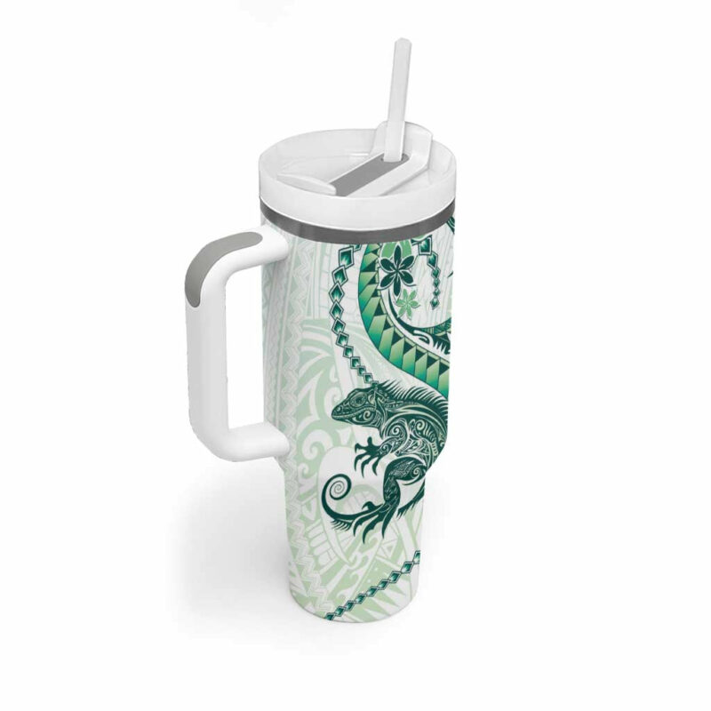 Green Maori Tuatara Luxury Pastel Custom Stanley Quencher 40oz Stainless Steel Tumbler With Handle - Threewoofs - Image 2